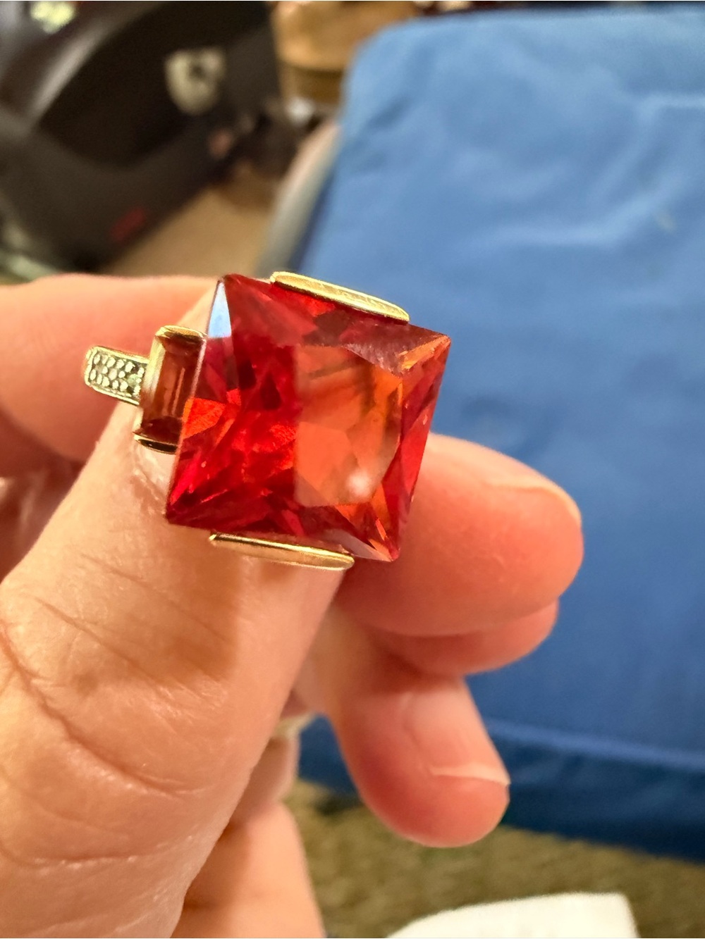 Square-Cut Lab Created Orange Sapphire Set in 10k Gold Statement Ring